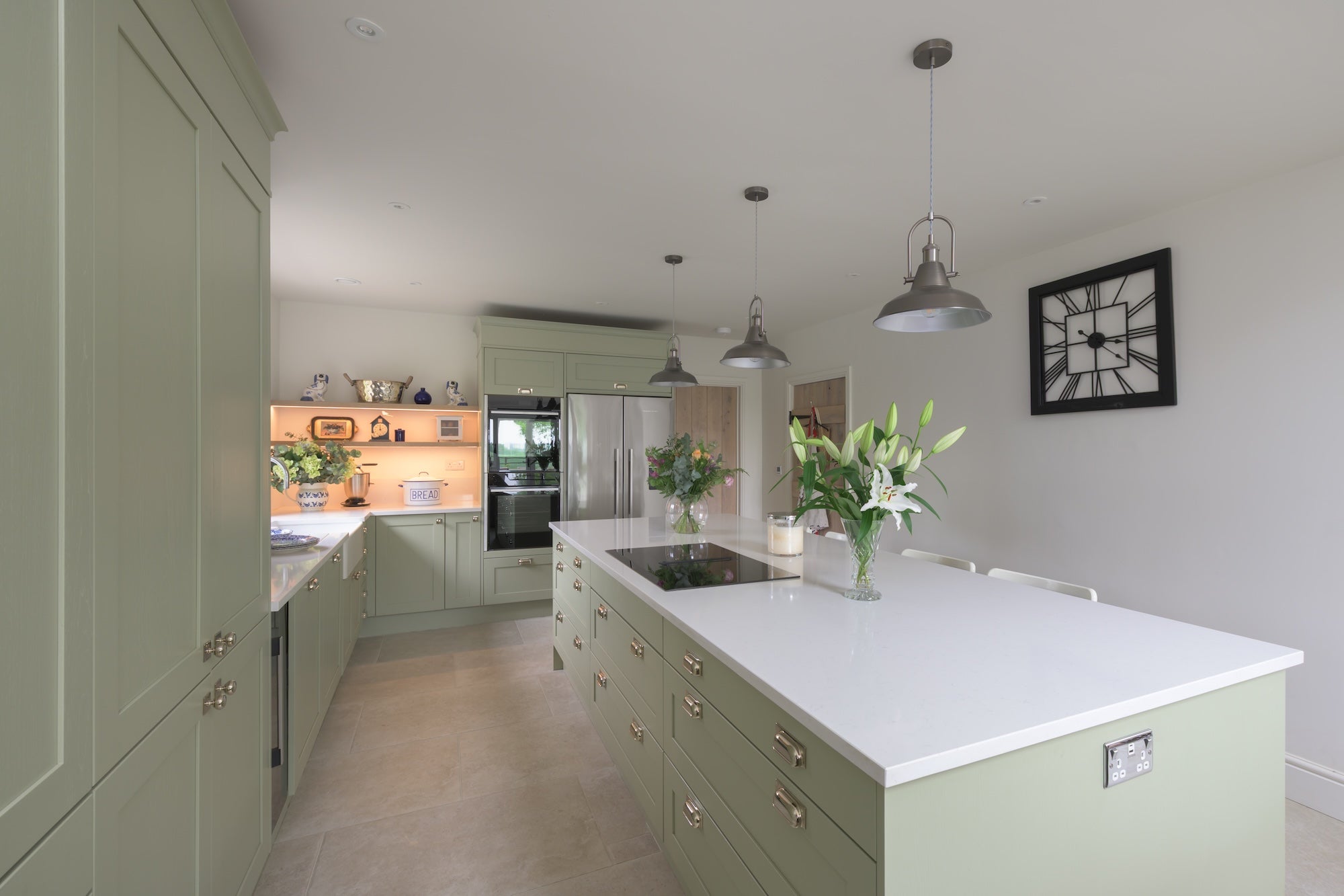 Green traditional shaker kitchen in Hertfordshire