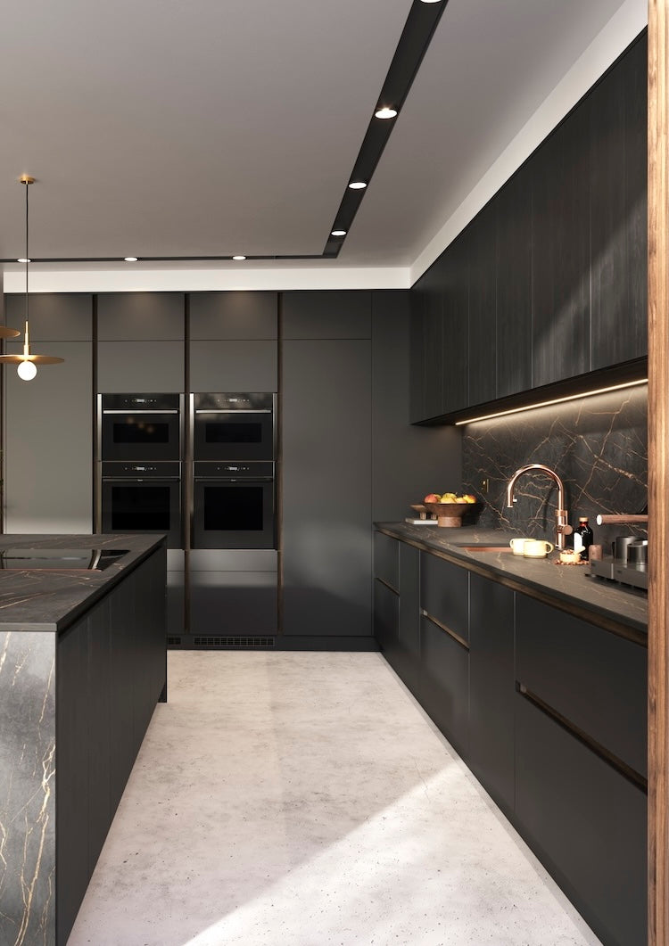 Black modern handleless kitchen