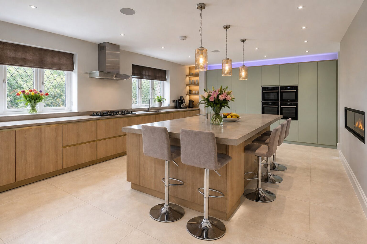 Green and oak contemporary kitchen